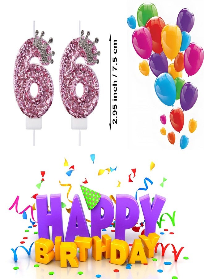 VSHILI 66 Birthday Candles, 66th Cake Candles, Pink Happy Birthday Number 66 Candles Cake Topper Decorations for Party Men Women - Image 2